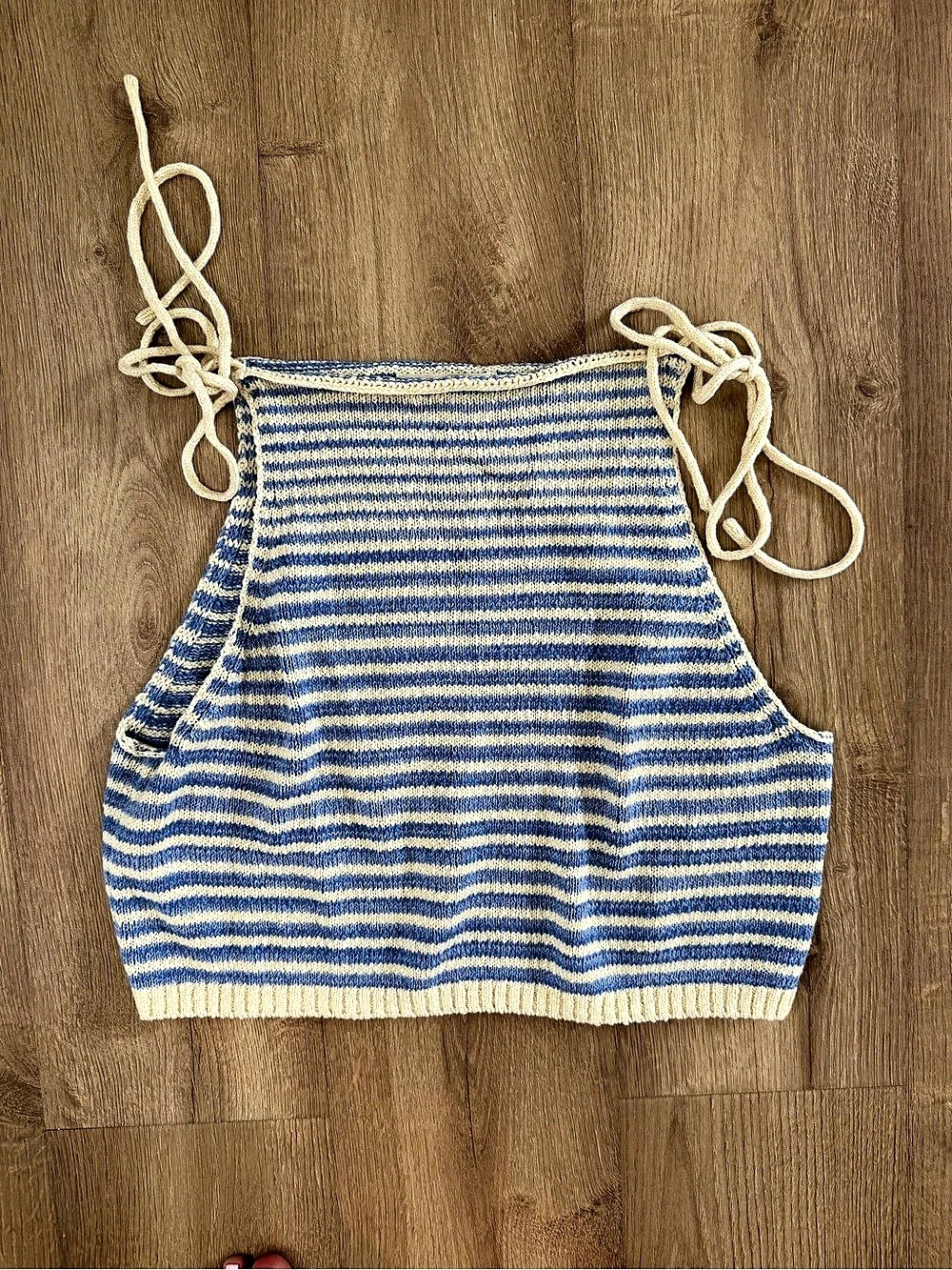 Free People Claire Tank Striped Knit Top Blue & Cream Size Medium